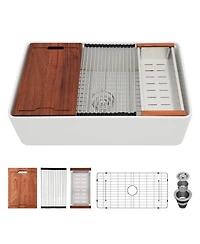 flynama 33x20x10inch White Farmhouse Sink Porcelain Ceramic Single Bowl Workstation Kitchen Sink