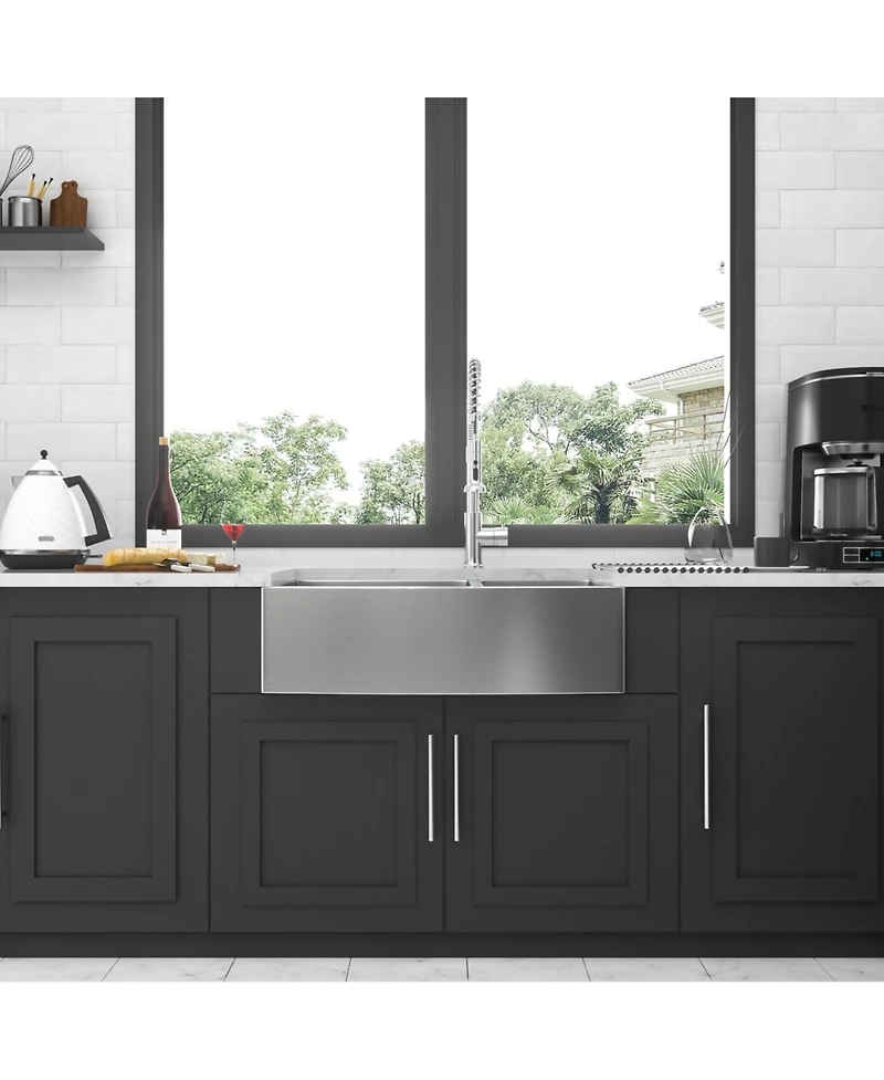 flynama 33x21x10 Inch Double Bowl 60 and 40 Farmhouse Apron Front Kitchen Sink 16 Gauge T304 Stainless Steel With Two 10 Inch Deep Basin