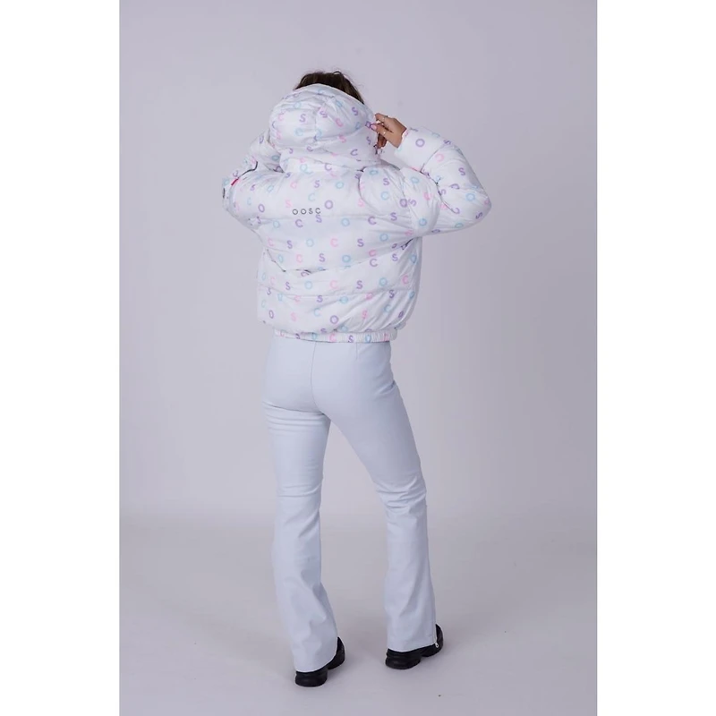 Women's White Oosc Print Chic Puffer Jacket