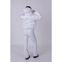 Women's White Oosc Print Chic Puffer Jacket