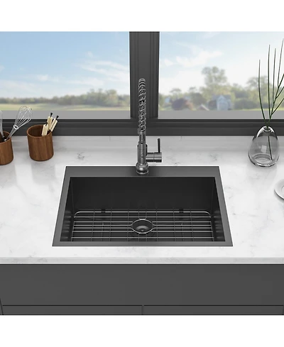 huluwat 28x22x9inch Gunmetal Black Kitchen Sink Drop In Topmount Stainless Steel 16 Gauge