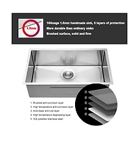 huluwat 30x18x9inch 16 Gauge 304 Stainless Steel Undermount Single Bowl Kitchen Sink with Drain Assembly No Additional Accessories