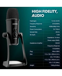Movo UM700 Desktop Studio Usb Microphone with Stereo, Cardioid, Omnidirectional, and Bi-Directional Polar Patterns