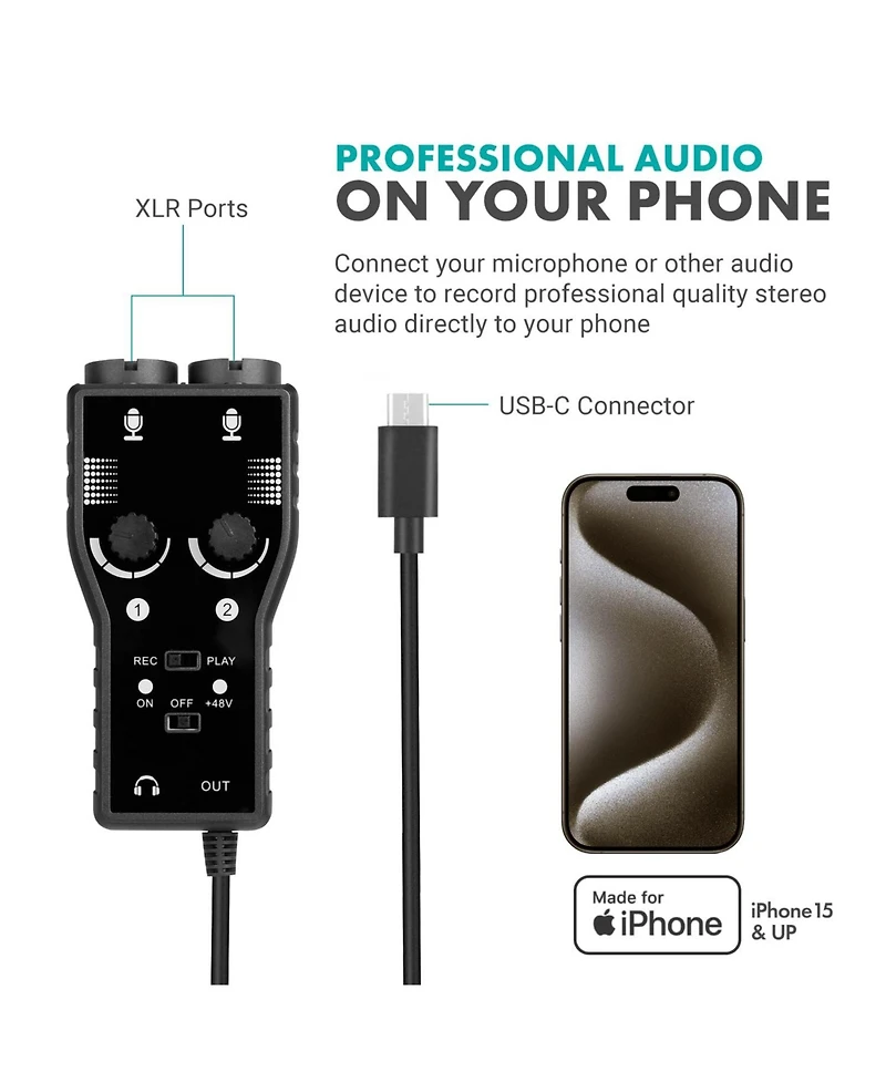 Movo iPhone 15/16 Usb-c Podcast Equipment Bundle Compatible with iPhone 15/16, iPad-Pro (Usb-c)