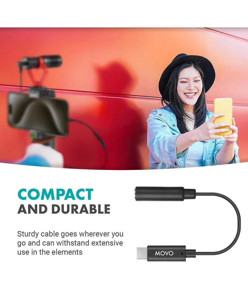 Movo Female 3.5mm Trrs Microphone Adapter Cable to Usb-c Connector Dongle