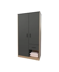 Fm Furniture Lugoff Wardrobe with Two Doors and One Drawer, Matt Grey and Natural Oak