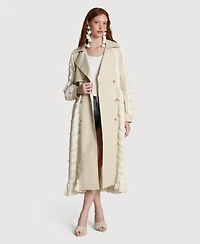Avec Les Filles Women's Spread Collar Tulle Trench Coat