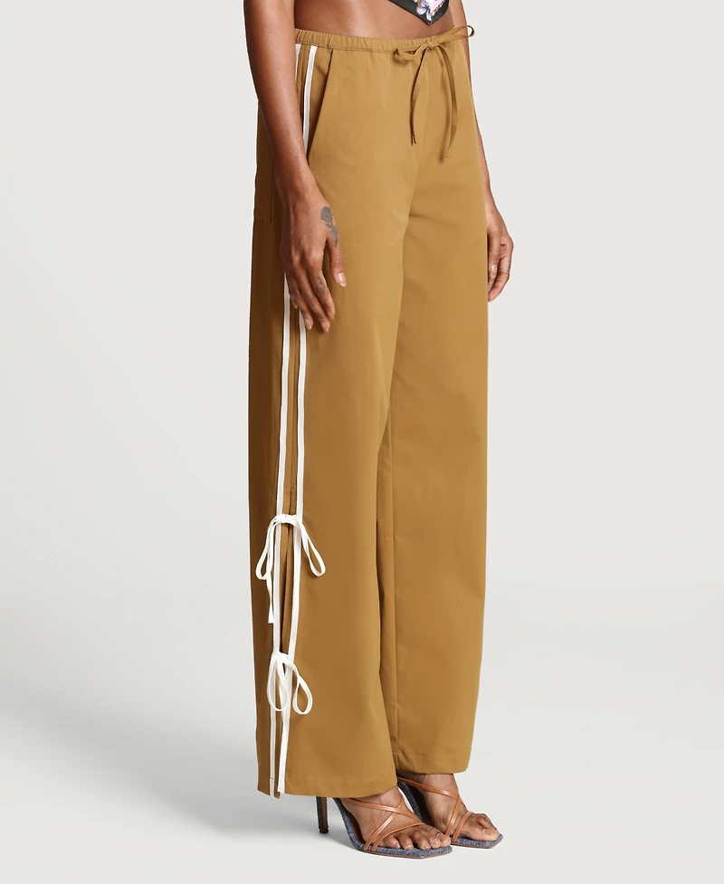 Avec Les Filles Women's Side Tie Mid Rise Elastic Pants