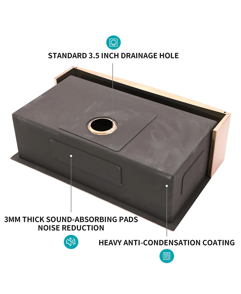 Flynama 36" Rose Gold Farmhouse Apron Front Kitchen Sink, 16-Gauge T304 Stainless Steel with Dish Grid, Drain Assembly & Drying Rack