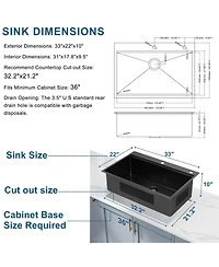 flynama 33x22inch Gunmetal Black Workstation Kitchen Sink Drop In Stainless Steel 16 Gauge