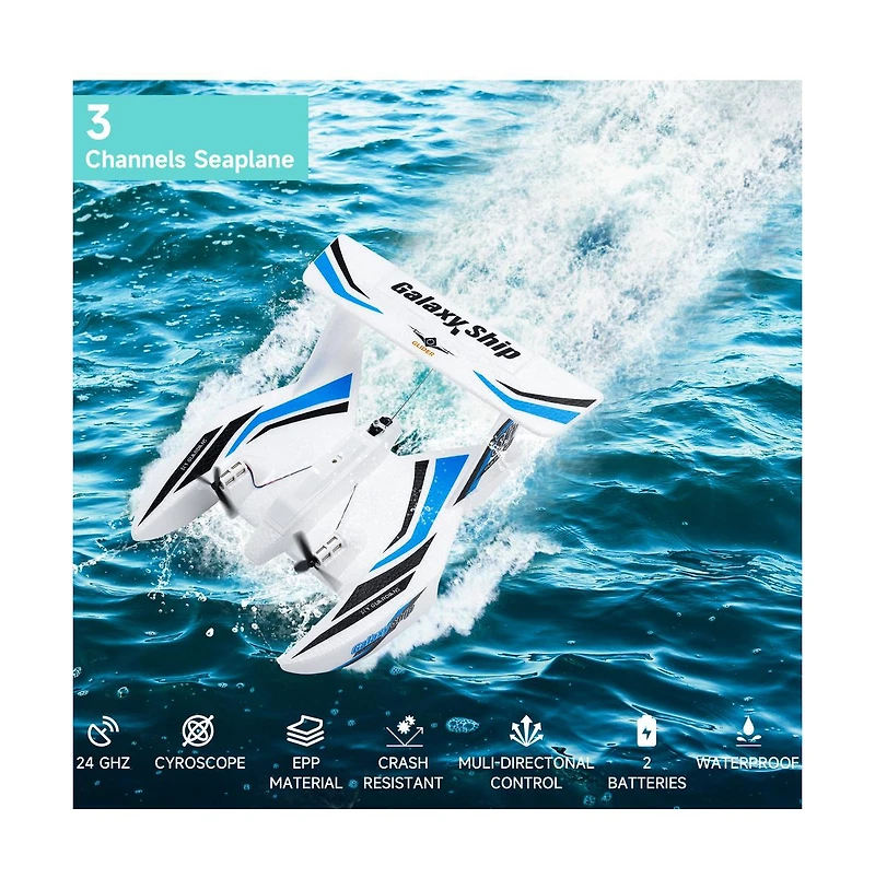 Bruce & Shark 3-in-1 Water Land Air Rc Plane, 2.4G 3-Channel with 2 Batteries & 20 Min Flight