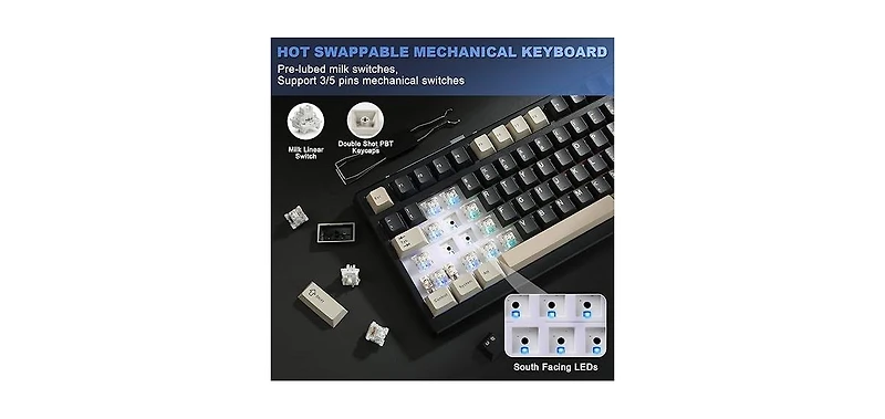 Lofree YZ98 Gasket Mechanical Keyboard 99 Key Hot Swappable BT5.0/2.4G/Usb-c Wireless Gaming with 5-Layer Sound Padding Nkro 98% Layout Rgb