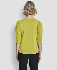 Dkny Women's Puff-Sleeve V-Neck Sweater