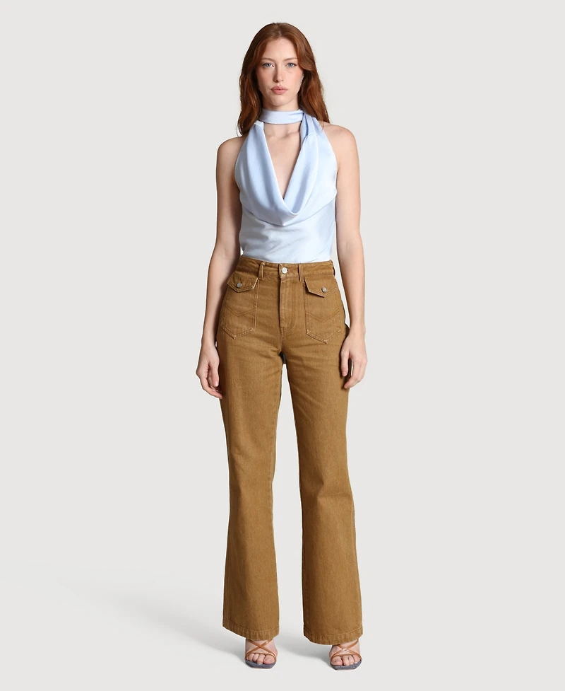 Avec Les Filles Women's Flare Leg Patch Pocket Jeans