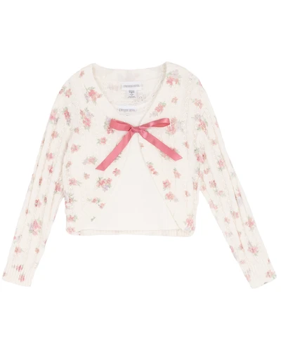 Rare Editions Girls' 7-12 Floral Printed Cardigan and Cami, 2-Piece Set