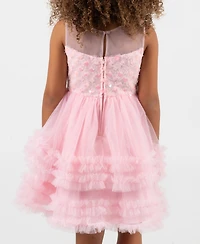 Rare Editions Girls' 2T-6X Ruffle Trim Round Neck Dress