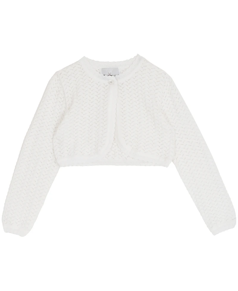 Rare Editions Girls' 2T-6X Crochet Knit Long-Sleeve Cardigan