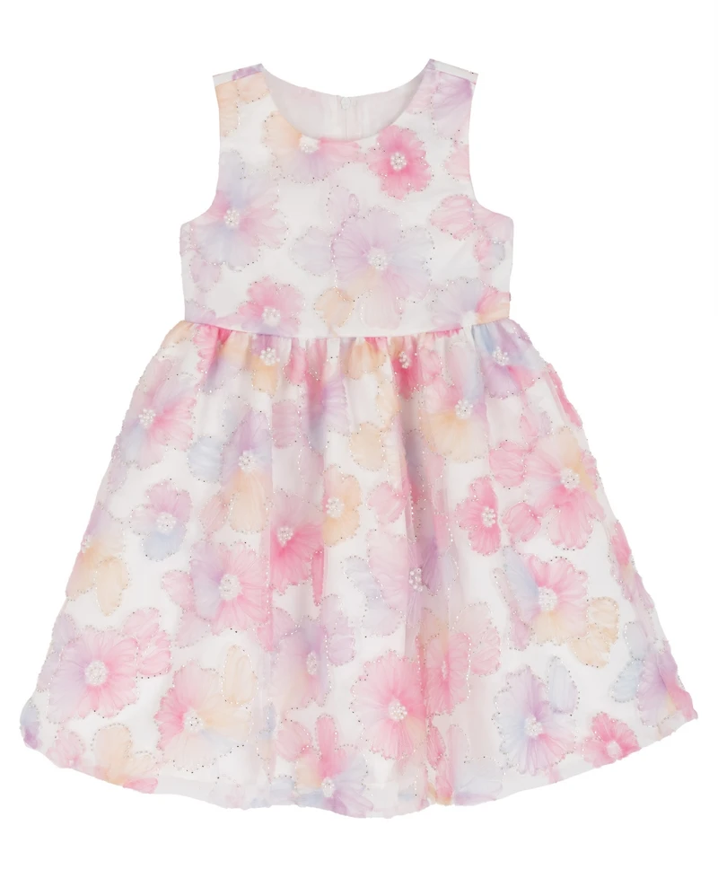 Rare Editions Girls' 2T-6X Floral Sequin Soutache Round Neck Dress