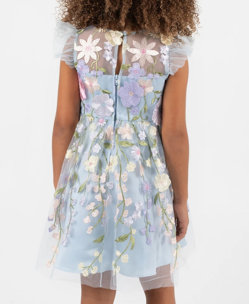 Rare Editions Girls' 2T-6X Floral Embroidered Mesh Illusion Dress