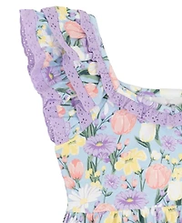 Rare Editions Girls' 2T-6X Peri Printed Square Neck Dress