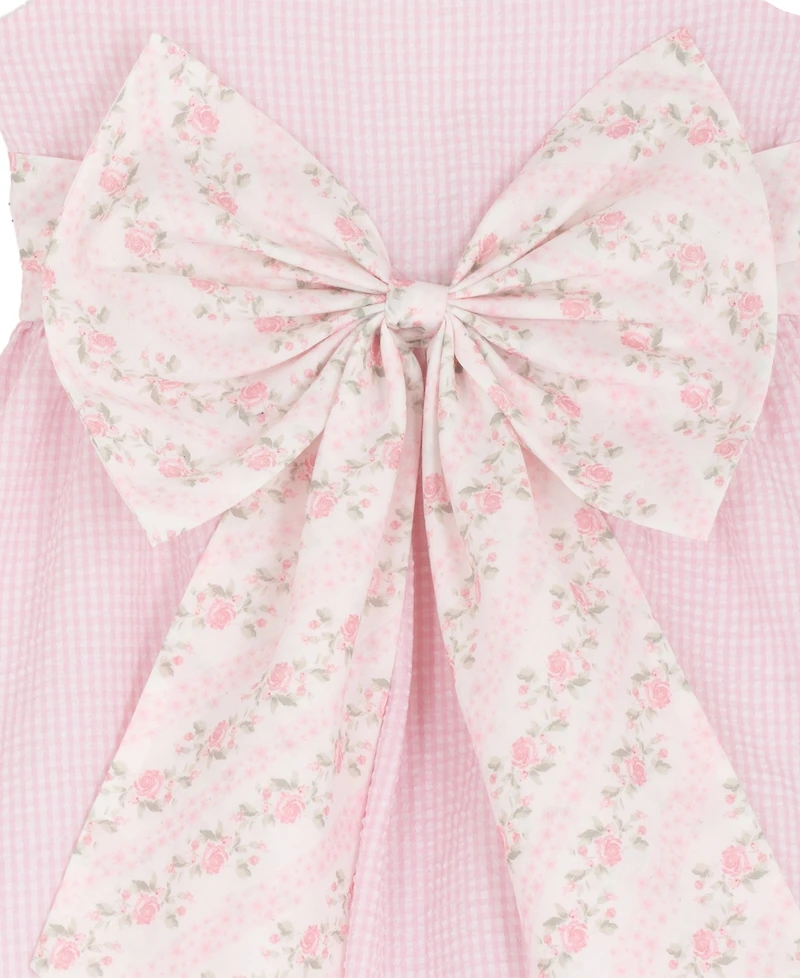 Rare Editions Girls 2T-6X Seersucker Round Neck Dress and Bag, 2-Piece Set