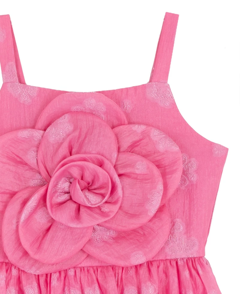 Rare Editions Girls' 7-16 Burnout Organza Floral Applique Square Neck Dress