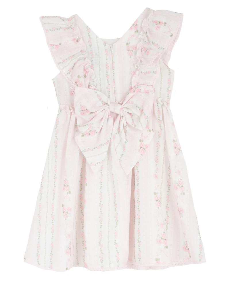 Rare Editions Girls' 2T-6X Bunny Print Round Neck Flared Dress