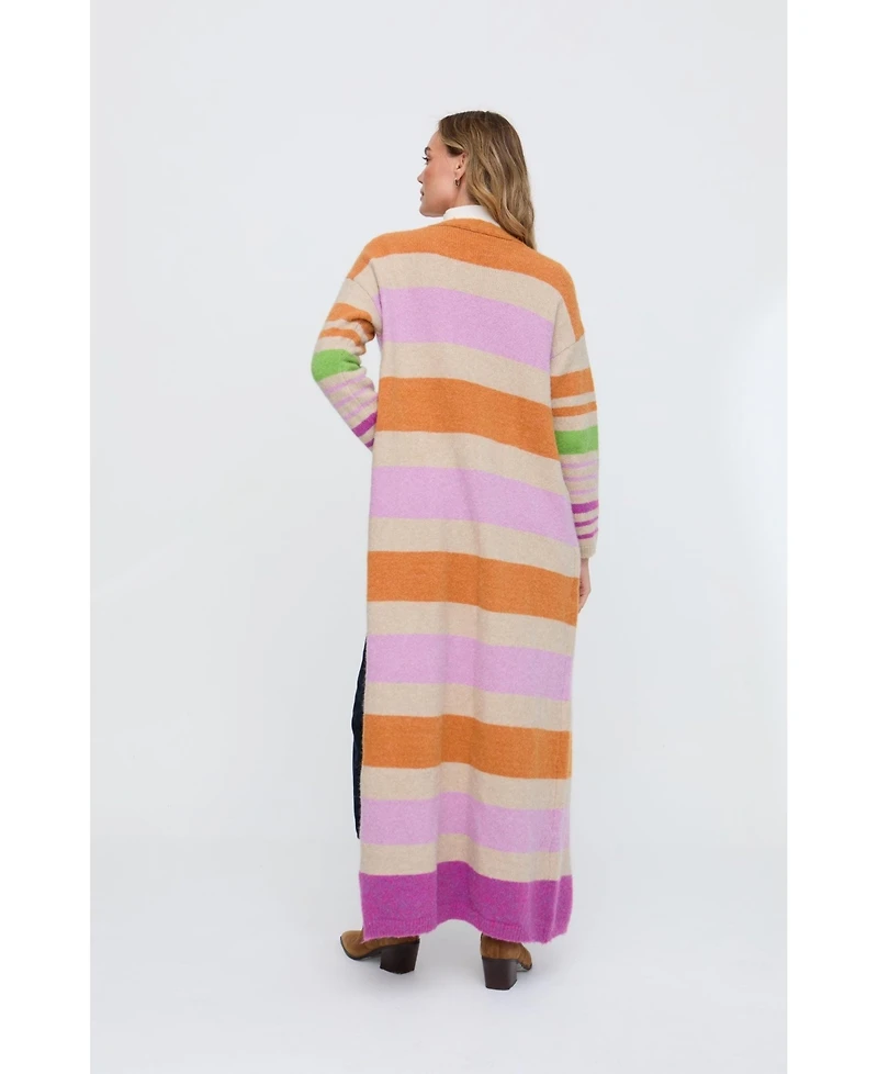 Raffya Women's Blondie Long Line Rugby Stripe Cardigan
