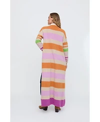 Raffya Women's Blondie Long Line Rugby Stripe Cardigan