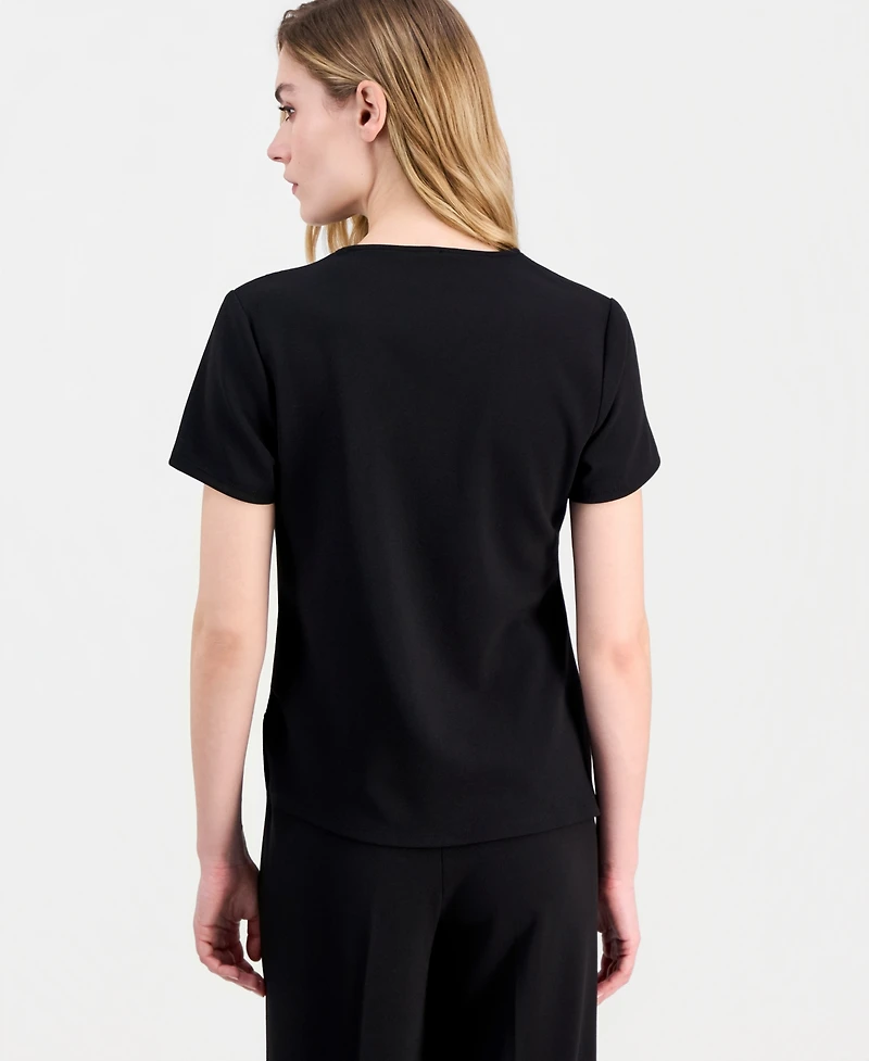 Anne Klein Women's Draped-Front Short-Sleeve Top