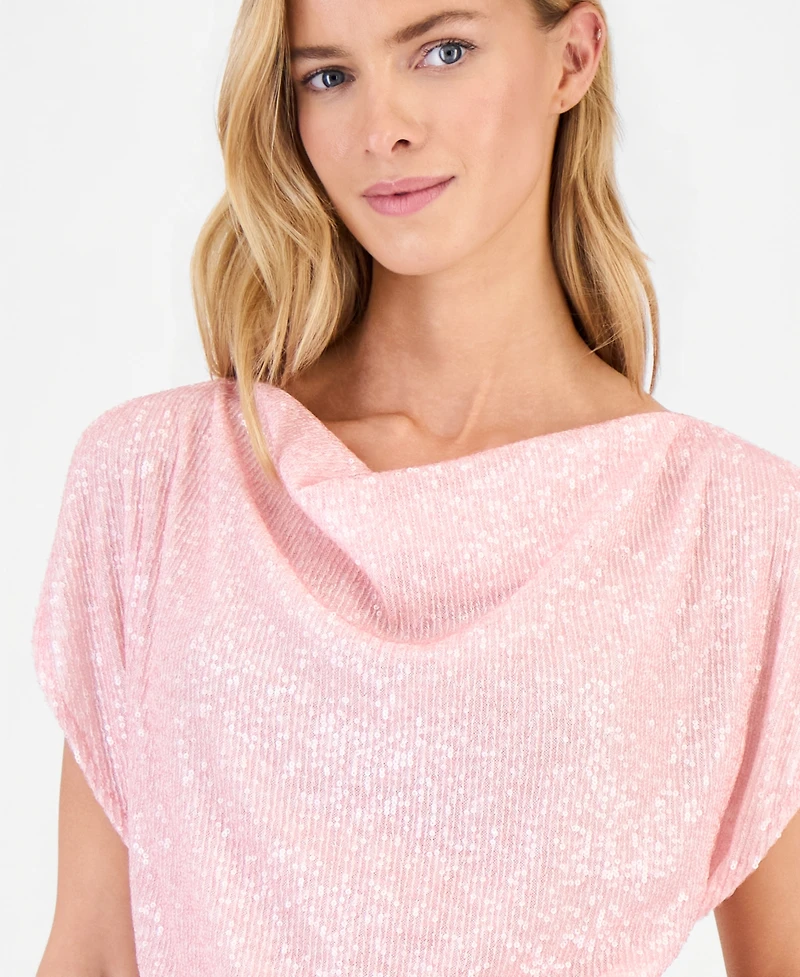 Anne Klein Women's Sequin Embellished Cowlneck Blouse