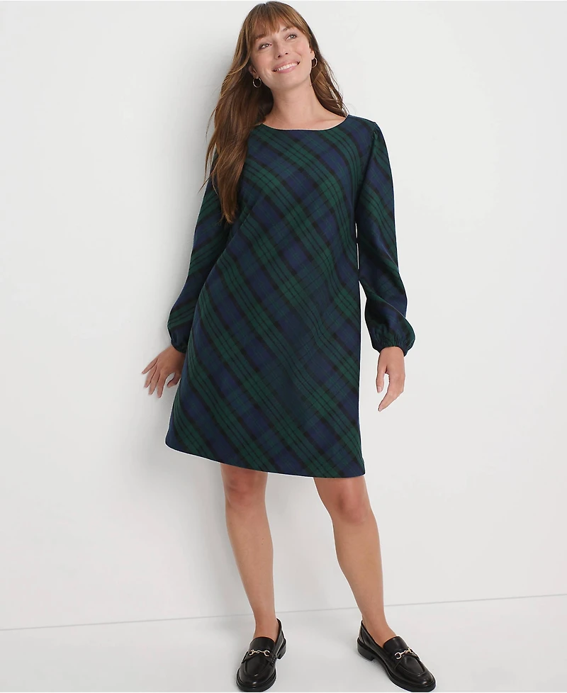 Lands' End Women's Brushed Flannel Scoop Neck Long Sleeve Above Knee Dress