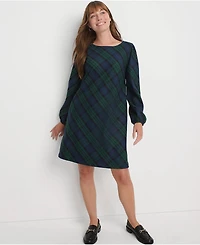 Lands' End Women's Brushed Flannel Scoop Neck Long Sleeve Above Knee Dress