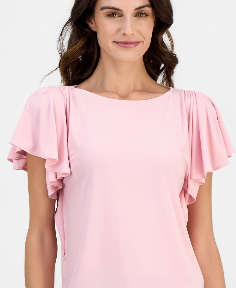 Anne Klein Women's Crewneck Cascade-Flutter-Sleeve Top