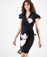 Anne Klein Women's Flutter-Sleeve Faux-Wrap Dress