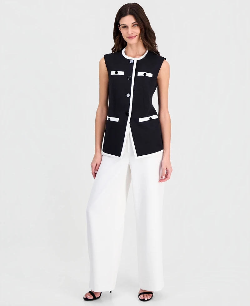 Anne Klein Women's Contrast Trim Four-Button Vest