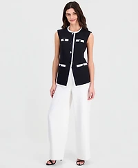 Anne Klein Women's Contrast Trim Four-Button Vest