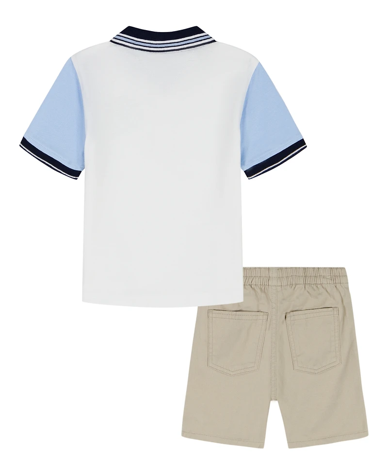 Tommy Hilfiger Boys' 2T-7 Ribbed Polo Shirt and Shorts, 2-Piece Set