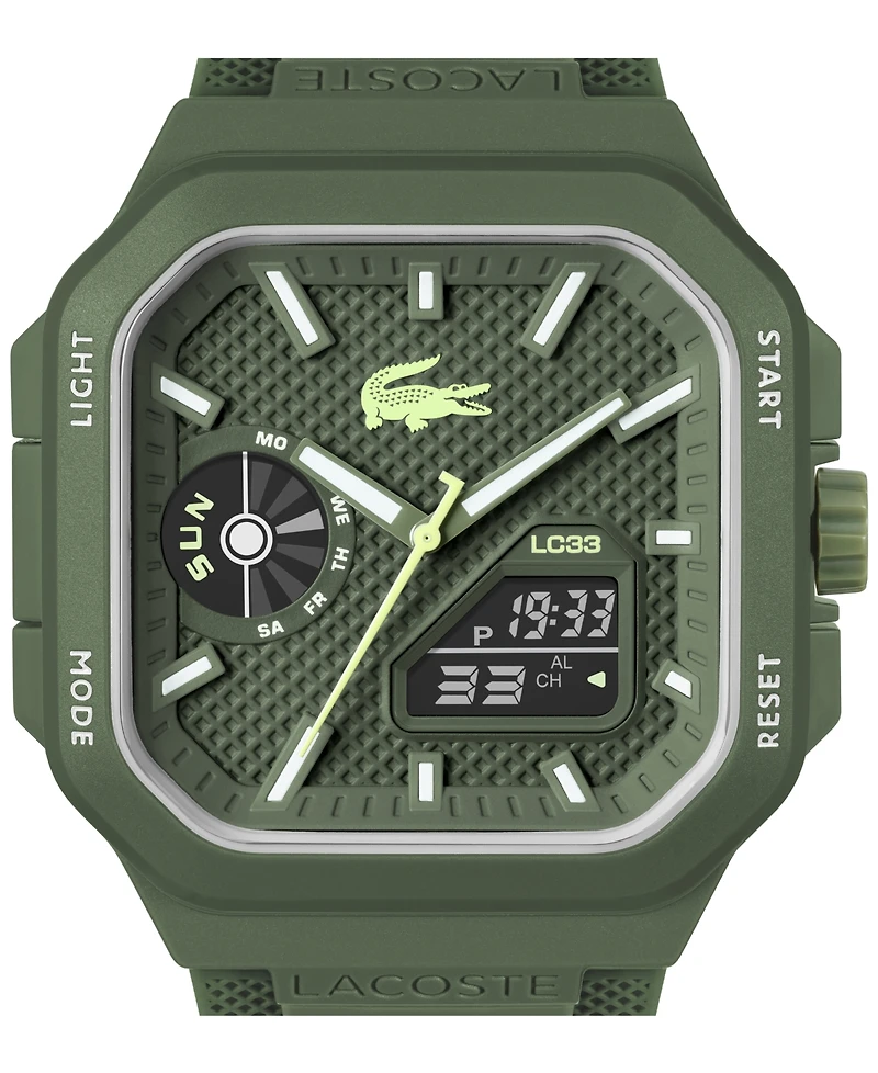 Lacoste Men's LC33 Square Khaki Silicone Strap Watch, 44x50mm