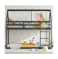 Cesicia Bunk Bed with Ladder and Guardrails Low-Height Rubber Wood Floor for Kids