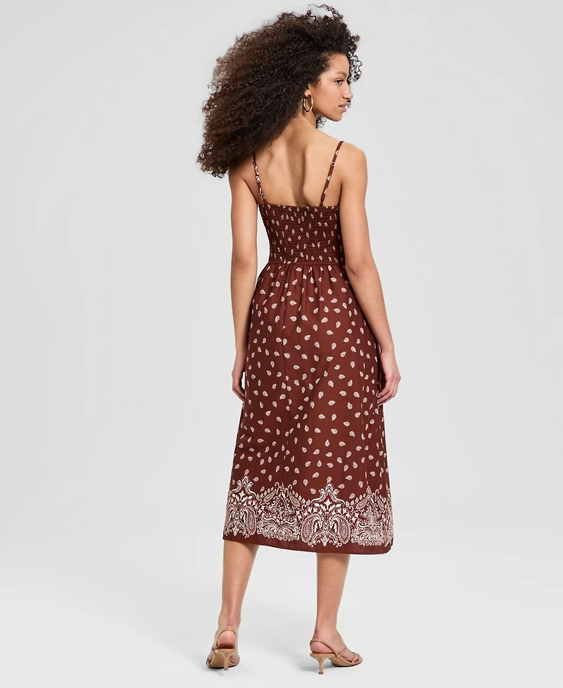 And Now This Women's Scoop-Neck Smocked Cotton Midi Dress, Macy's Exclusive