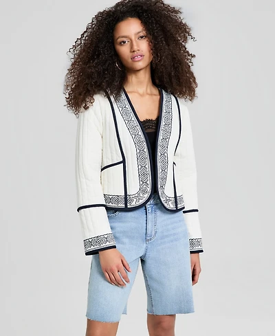 And Now This Women's Embroidered Seamed Cotton Jacket, Macy's Exclusive