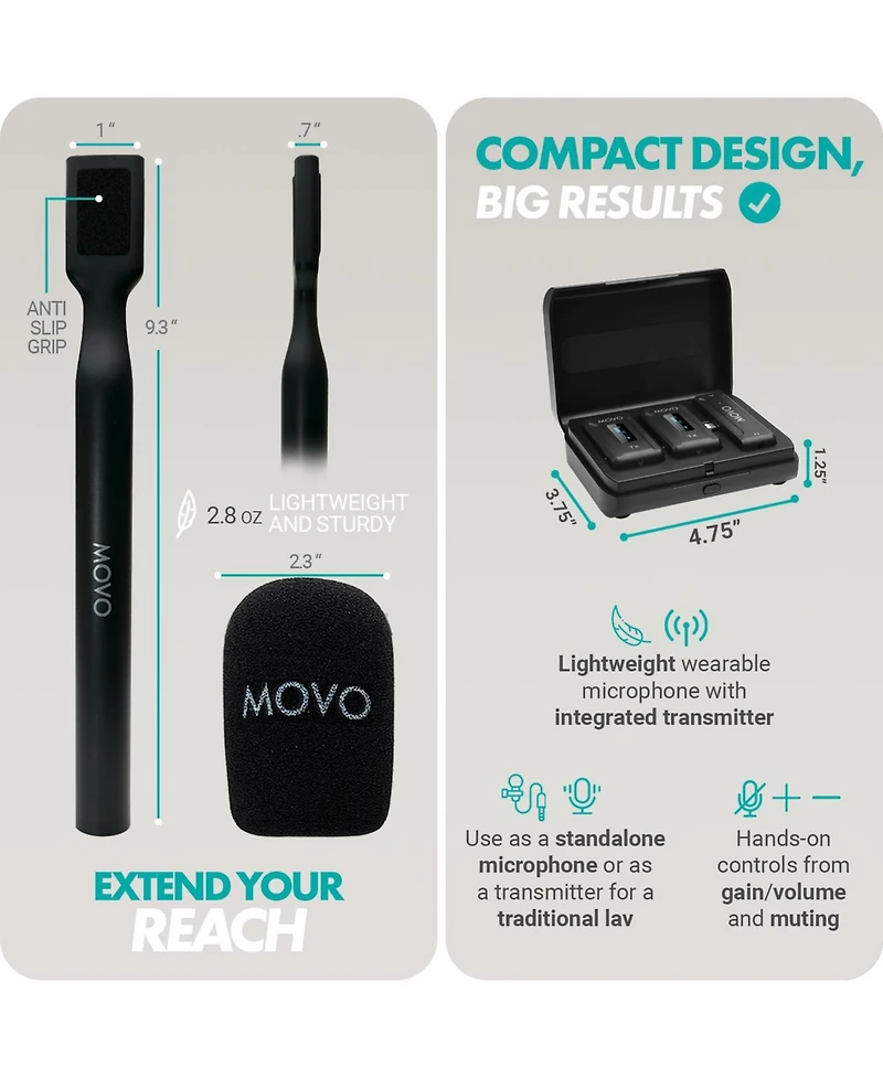 Movo Wmx-2-l-Duo Dual Wireless Lavalier Microphone for iPhone/Lightning Devices with Wmx-hm Handheld Adapter