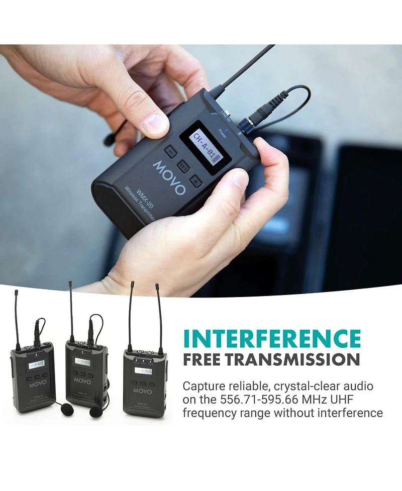 Movo Wmx-20-duo 48-Channel Uhf Wireless Lavalier Microphone System Compatible with Dslr Cameras