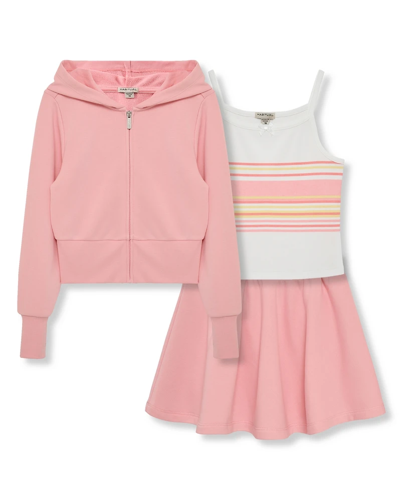 H by Habitual Girls' 7-16 Long-Sleeve Hoodie, Skort and Top, 3-Piece Set