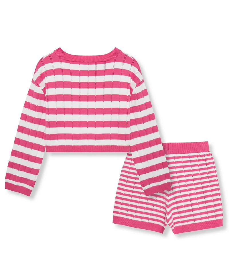 H by Habitual Girls' 7-16 Mixed Stripe Sweater and Shorts, 2-Piece Set