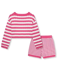 H by Habitual Girls' 7-16 Mixed Stripe Sweater and Shorts, 2-Piece Set