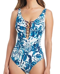 Bleu by Rod Beattie Women's Deep V-Neck One-Piece Swimsuit