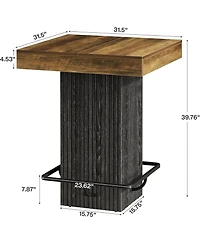 Tribesigns Square Bar Table, Kitchen Dining Table, Industrial Counter Height Pub Cocktail Table Home Bar Unit with Metal Footrest