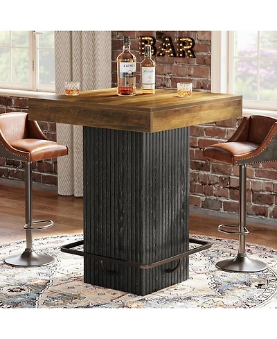 Tribesigns Square Bar Table, Kitchen Dining Table, Industrial Counter Height Pub Cocktail Table Home Bar Unit with Metal Footrest